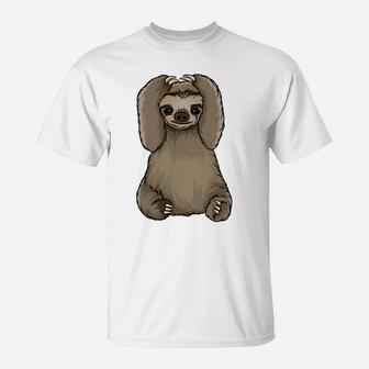 Cute Baby Sloth Holding Paws Cartoon Gift T-Shirt - Seseable