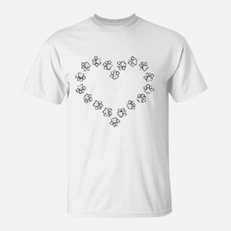 Cute Dog Paws Print Dog Gifts Paw Print Ornament Heart Love T-Shirt - Seseable