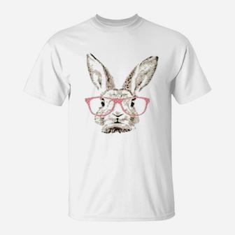 Cute Easter Bunny Rabbit Pink Glasses Hipster T-Shirt - Seseable