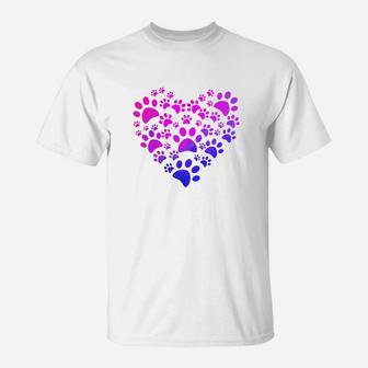 Cute Heart Dog Paws Funny Gift For Animal Lovers T-Shirt - Seseable