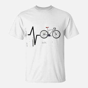 Cycling Heartbeat Cycling Themed Funny Cycling Lovers T-Shirt - Seseable