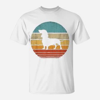 Dachshund Vintage Silhouette 60s 70s Retro Gifts Dog Lover T-Shirt - Seseable