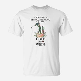 Damen T-Shirt Einfache Frau Golf und Wein, Weißes Freizeitshirt - Seseable