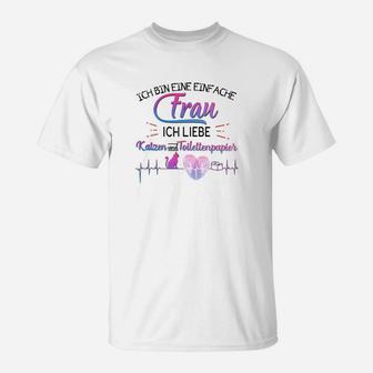 Damen T-Shirt 'Einfache Frau - Katzen, Kaffee, Rotwein' Liebhaberin - Seseable