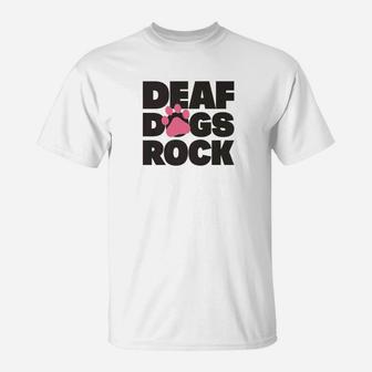 Deaf Dogs Rock With Pink Paw Imprint T-Shirt - Seseable