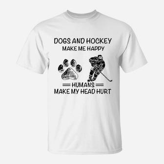 Dog And Hockey Make Me Happy T-Shirt - Seseable