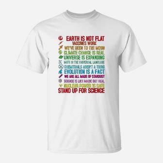 Earth Is Not Flat Vaccines Work Climate Change Science T-Shirt - Seseable