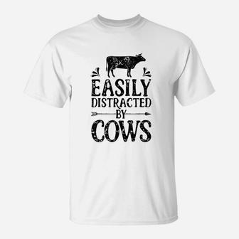 Easily Distracted By Cows Cow Men Women Gifts Farmer T-Shirt - Seseable