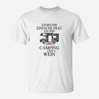 Einfache Frau Camping & Wein Damen T-Shirt mit Wohnmobil-Muster - Seseable