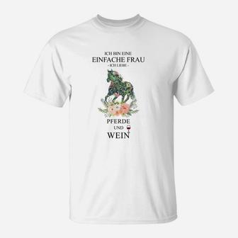 Einfache Frau T-Shirt: Pferde & Wein Liebhaberei, Damenmode - Seseable