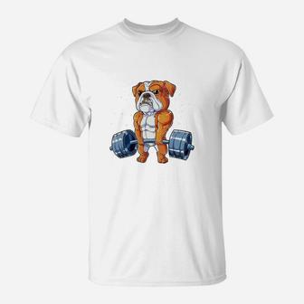 English Bulldog Weightlifting Deadlift Fitness Gym T-Shirt - Seseable