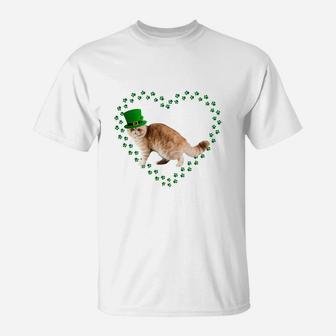 Exotic Shorthair Heart Paw Leprechaun Hat Irish St Patricks Day Gift For Cat Lovers T-Shirt - Seseable