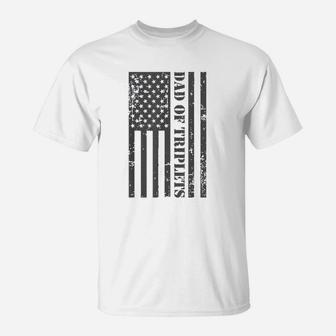 Fathers Day Triplet Dad American Flag Dad Of Triplets Gif T-Shirt - Seseable