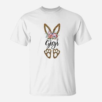 Floral Leopard Gigi Bunny Funny Gigi Easter T-Shirt - Seseable