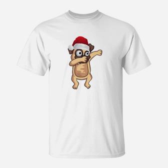 Funny Dab Dabbing Pug Christmas Xmas Dog Santa Gift T-Shirt - Seseable