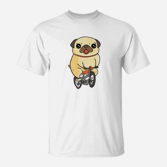 Funny Dog Puppy Riding A Bicycle Cute Pups T-Shirt - Seseable