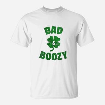 Funny Drinking St Patricks Day Bad And Boozy Bachelorette T-Shirt - Seseable