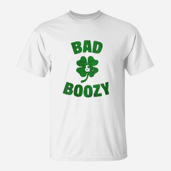Funny Drinking St Patricks Day Bad And Boozy Bachelorette T-Shirt - Seseable
