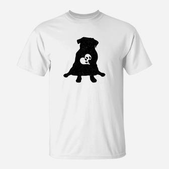 Funny I Love My Pug Dog With Heart And Paw Vintage Shirt T-Shirt - Seseable