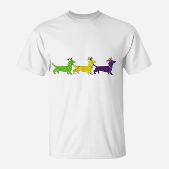 Funny Mardi Gras Dachshund Beads Gift Dog Dad Dog Mom T-Shirt - Seseable