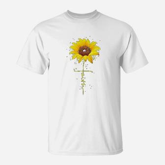 Funny Sunflower Faith Print Fall Cute Casual T-Shirt - Seseable