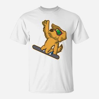 Golden Retriever Dog Snowboarding T-Shirt - Seseable