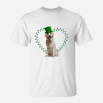 Golden Retriever Heart Paw Leprechaun Hat Irish St Patricks Day Gift For Dog Lovers T-Shirt - Seseable