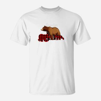 Grandpa Bear Red Plaid Cub Dad Christmas Ladies T-Shirt - Seseable