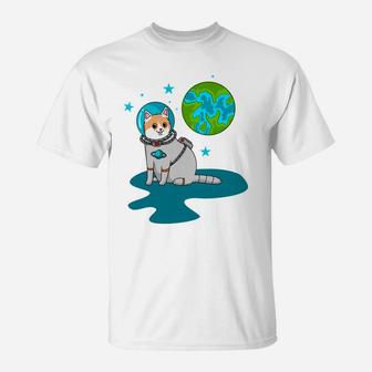 Green Earth Cat Astronaut Cartoon Pet Gift For Pet Lovers T-Shirt - Seseable