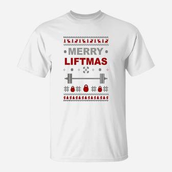Gym Merry Liftmas Christmas Ugly Sweater T-Shirt - Seseable