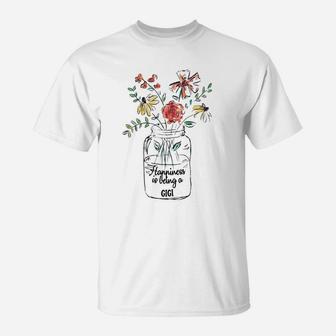 Happiness Is Being A Gigi Floral Mothers Day Awesome Gift For Women T-Shirt - Seseable