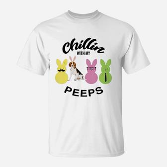 Happy 2021 Easter Bunny Cute Beagle Chilling With My Peeps Gift For Dog Lovers T-Shirt - Seseable