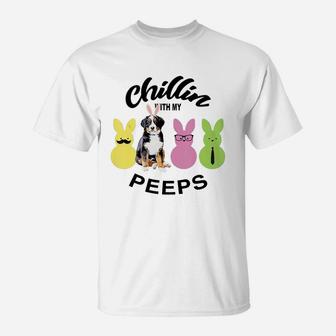 Happy 2021 Easter Bunny Cute Bernese Mountain Chilling With My Peeps Gift For Dog Lovers T-Shirt - Seseable