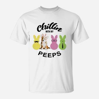 Happy 2021 Easter Bunny Cute Corgi Chilling With My Peeps Gift For Dog Lovers T-Shirt - Seseable