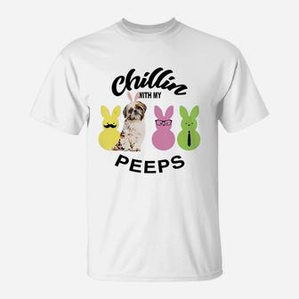 Happy 2021 Easter Bunny Cute Shih Tzu Chilling With My Peeps Gift For Dog Lovers T-Shirt - Seseable