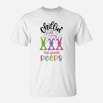 Happy Easter Cute Bunny Chilling With My 3rd Grade Peeps Teachers Gift T-Shirt - Seseable