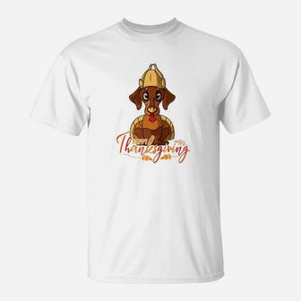 Happy Thanksgiving Dachshund Turkey Dog Costume T-Shirt - Seseable