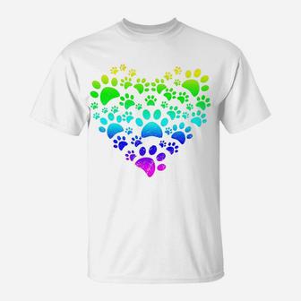 Heart Dog Paws Cute Kawaii Gift For Animal Lovers T-Shirt - Seseable