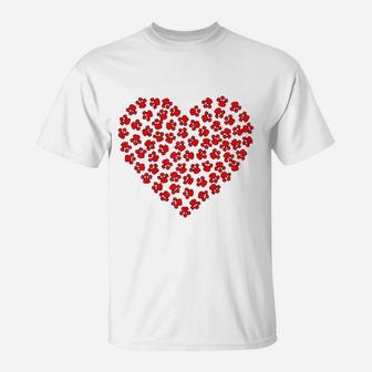Heart Paw Print Dog Love Valentines Day Gift T-Shirt - Seseable