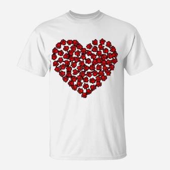 Heart Paws Print Dog Love Valentines Day Gift T-Shirt - Seseable