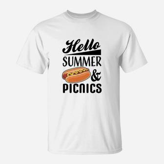 Hello Summer And Picnics With Hot Dog T-Shirt - Seseable