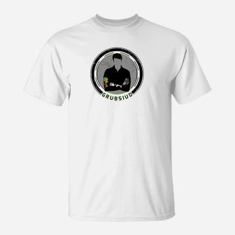Herren Basic Rundhals T-Shirt, Grubsioud-Logo Design, Schwarz-Weiß - Seseable