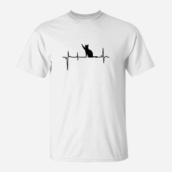 Herren T-Shirt Katze Herzschlag Design, Lustiges Katzenliebhaber Tee - Seseable