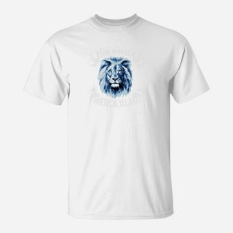 Herren T-Shirt mit blauem Löwen-Print und Motto, Weiß - Seseable