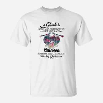 Herren T-Shirt mit Strickmotiv, Spruch Glück kann man stricken - Seseable