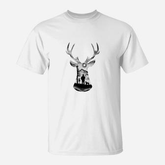 Hirsch-Motiv T-Shirt für Herren, Natur und Abenteuer, Weiß - Seseable