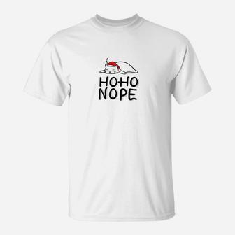 Ho Ho Nope Lazy Cat With Santa Hat Christmas T-Shirt - Seseable
