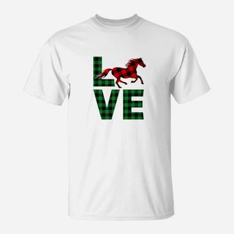 Horse Christmas Love Buffalo Red Plaid Design T-Shirt - Seseable