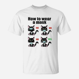 How To Wear A Face Cover Funny Black Cat Face T-Shirt - Seseable