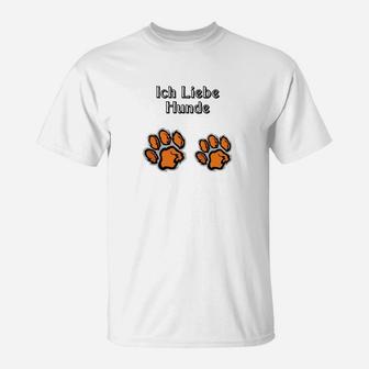 Hunde-Liebhaber T-Shirt mit Pfotenabdruck, Ich Liebe Hunde Design - Seseable